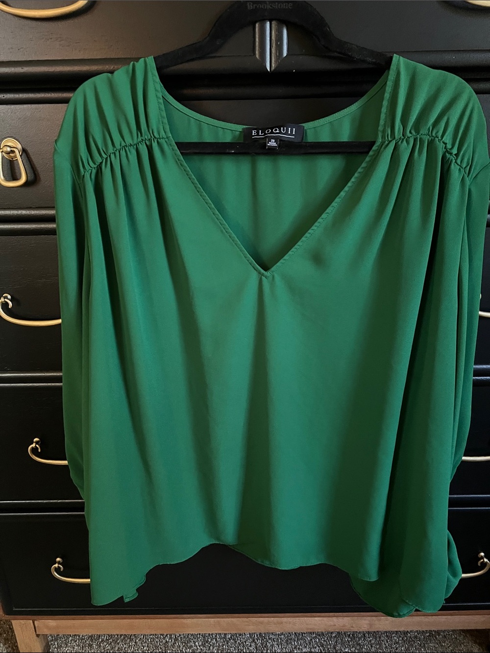 Eloquii Emerald Green V-Neck Flowing Blouse